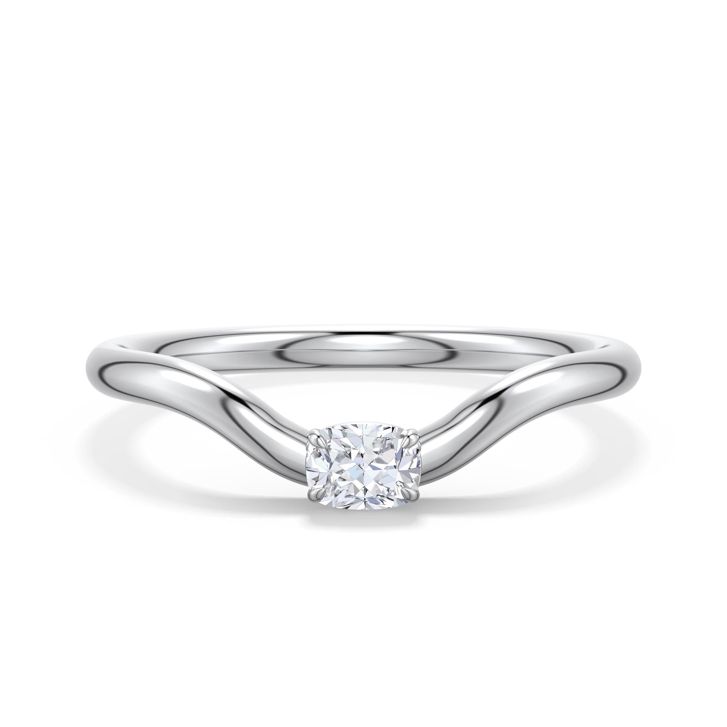 Angara x MM East-West Cushion Rectangular Lab-Grown Diamond Curved Engagement Ring in K White Gold