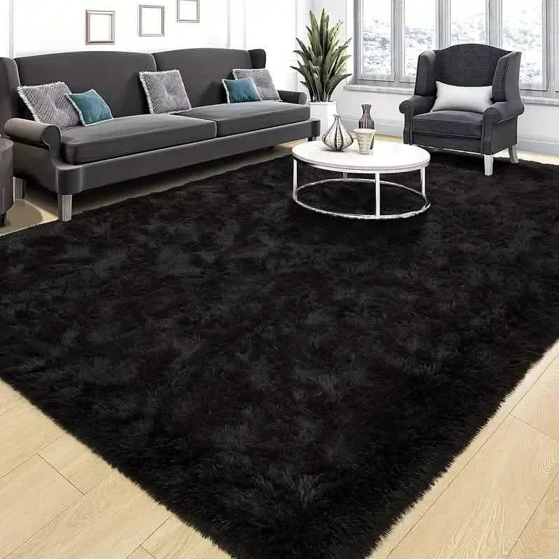 Luxurious Velvet Rectangular Shaggy Plush Carpet Rug - ” x ” Black