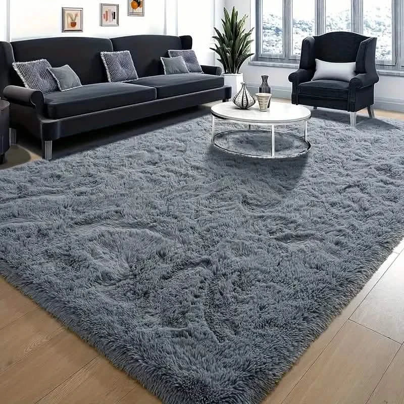 Luxurious Velvet Rectangular Shaggy Plush Carpet Rug - ” x ” Gray