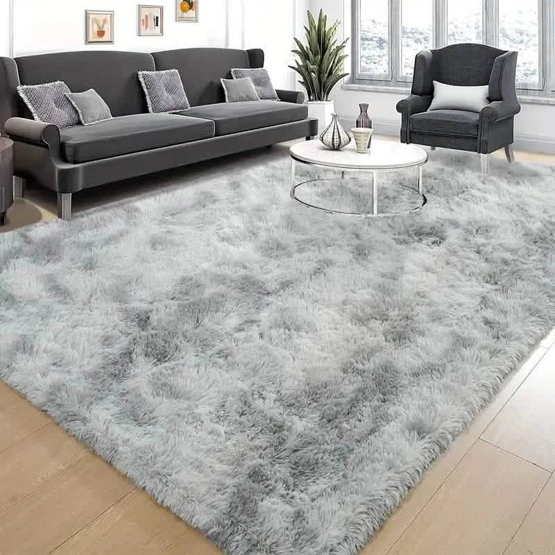Luxurious Velvet Rectangular Shaggy Plush Carpet Rug - ” x " Light Gray
