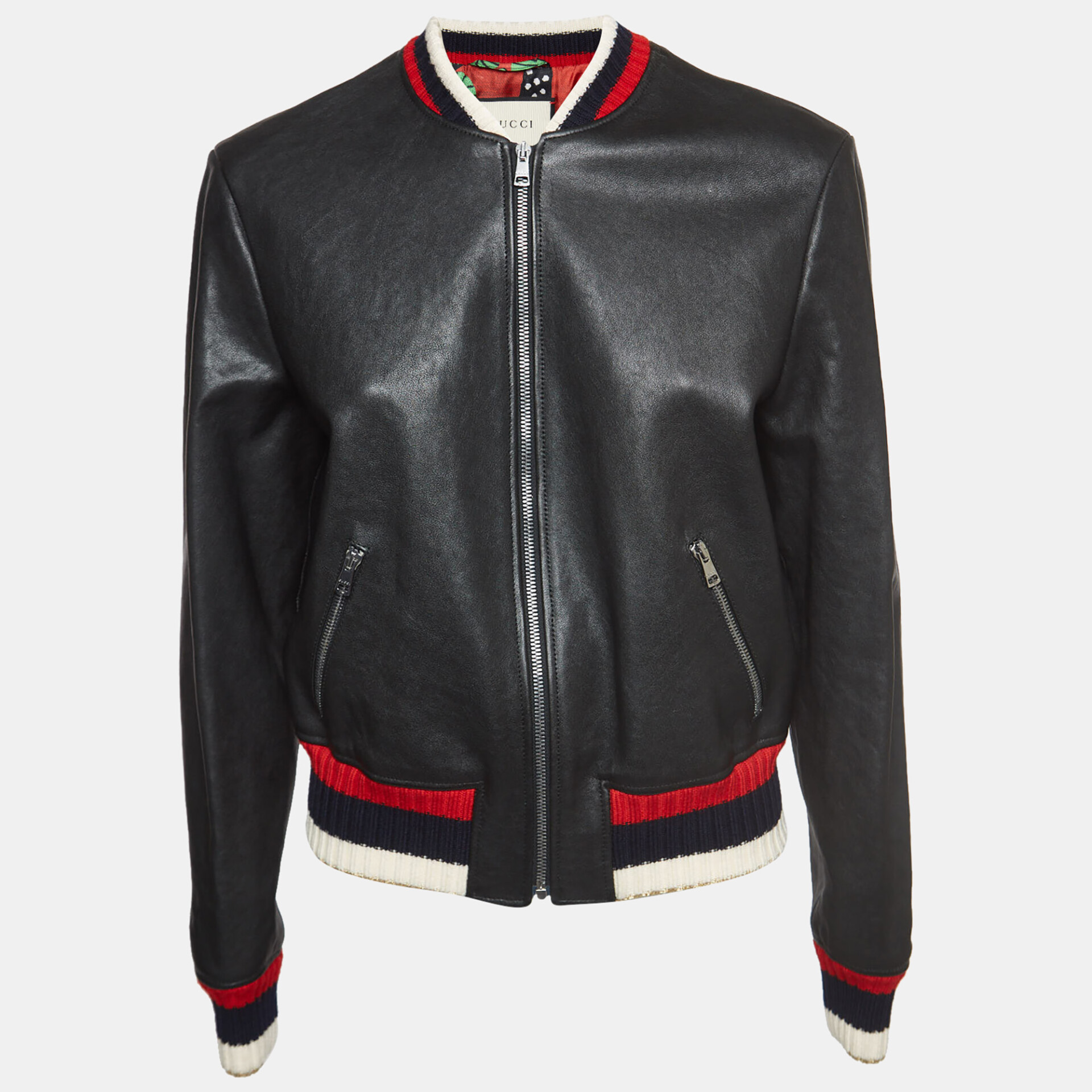 Gucci Black Blind For Love Embroidered Leather Bomber Jacket