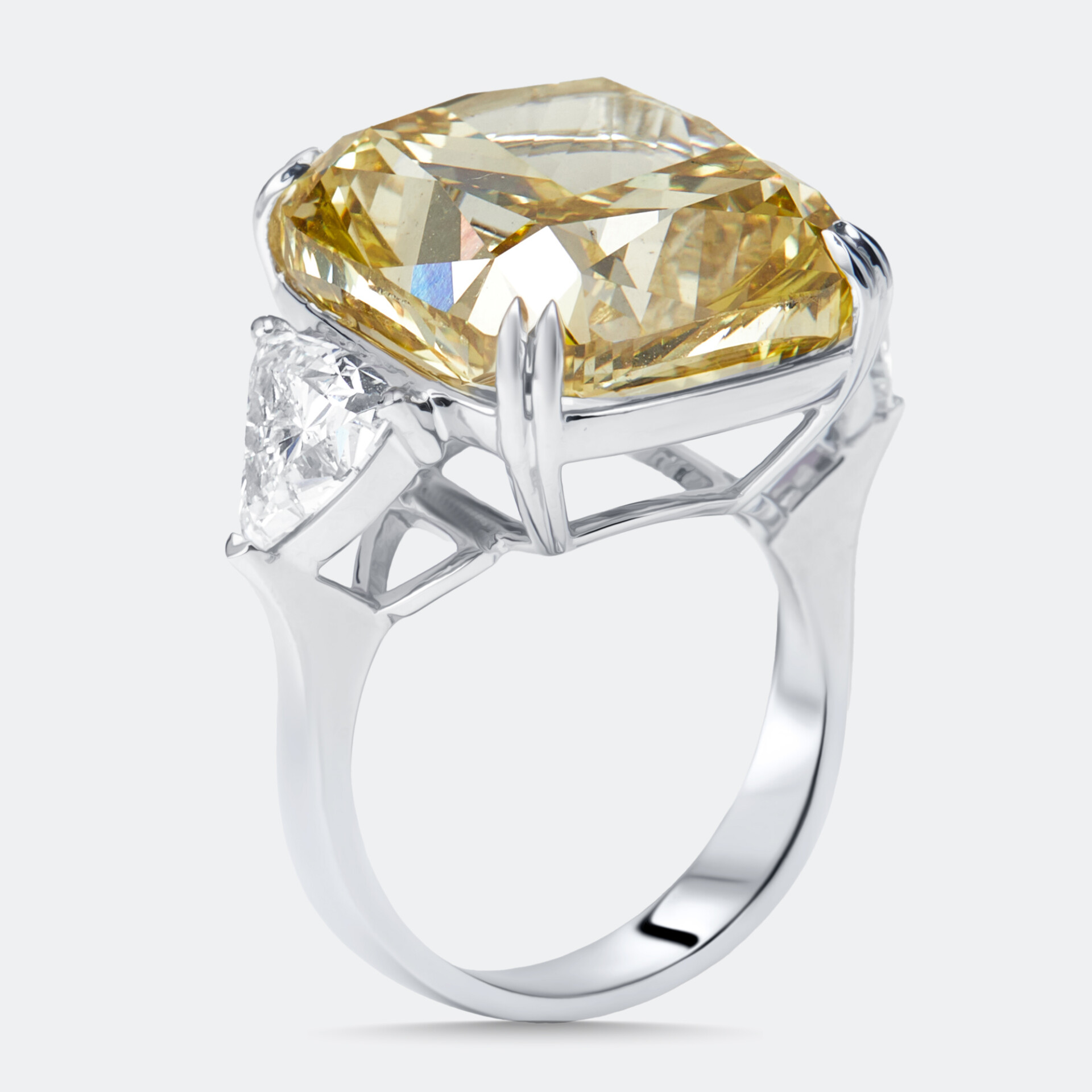 cts Fancy Yellow Cushion Trillion Lab Grown Diamonds k White Gold Ring