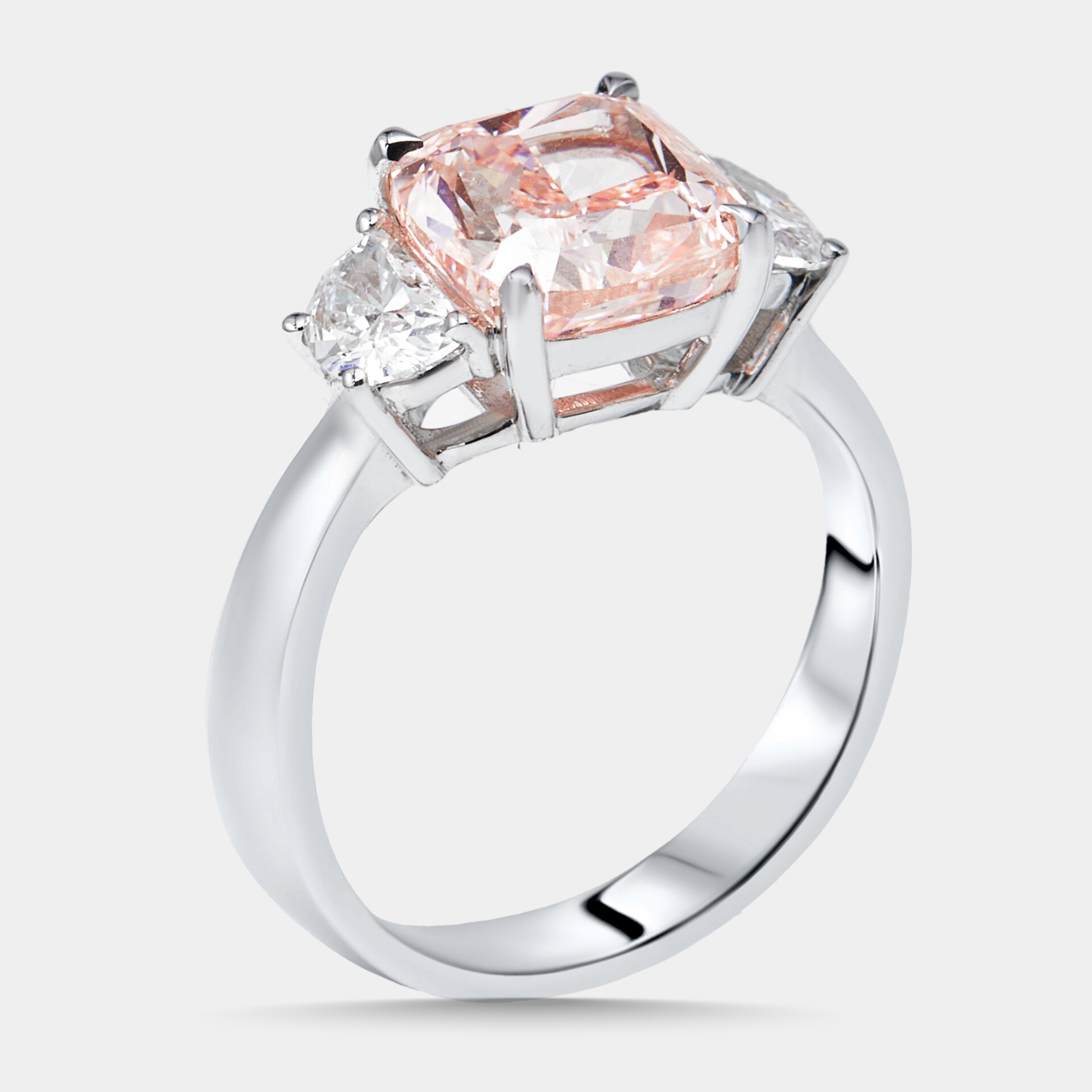 . cts Pink Cushion Halfmoon Lab Grown Diamonds k White Gold Ring