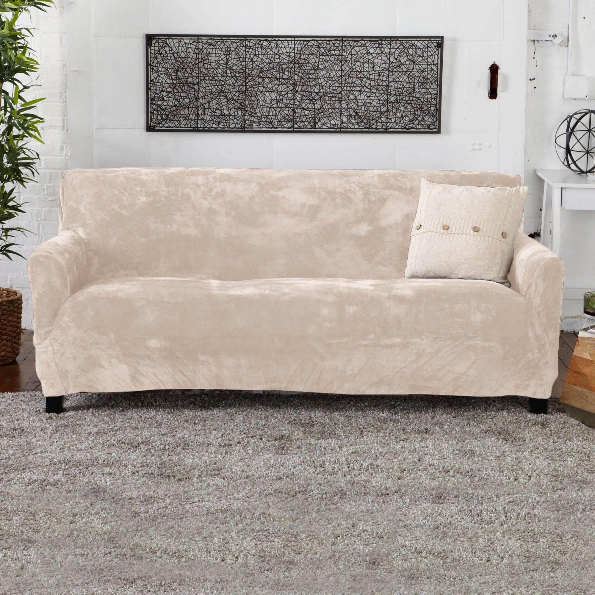 Velvet Stretch Slipcover - Gale Collection - Sofa Sand