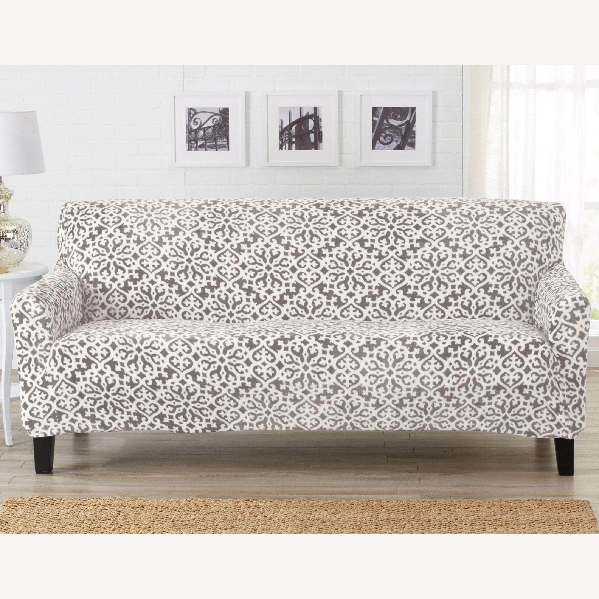 Velvet Stretch Slipcover - Gale Collection - Sofa Dark Grey Snowflake
