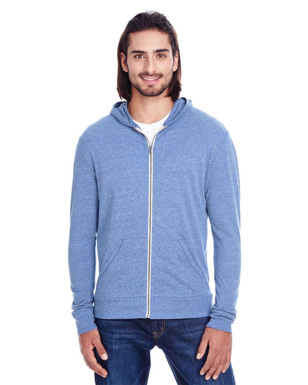 Threadfast Apparel - Z - Triblend Full - Zip Light Hooded Sweatshirt - Navy Triblend
