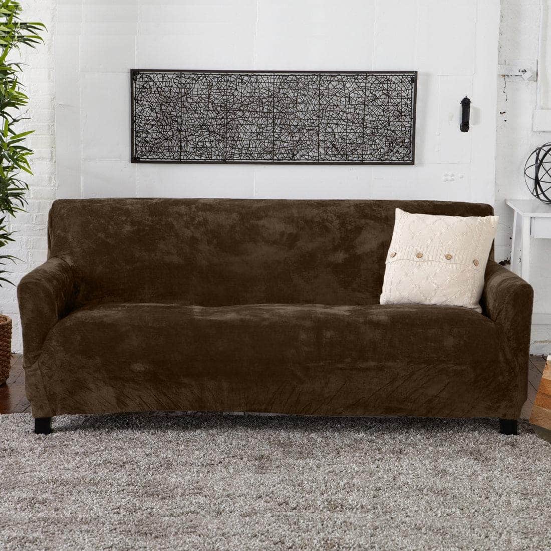 Velvet Stretch Slipcover - Gale Collection - Sofa Walnut Brown