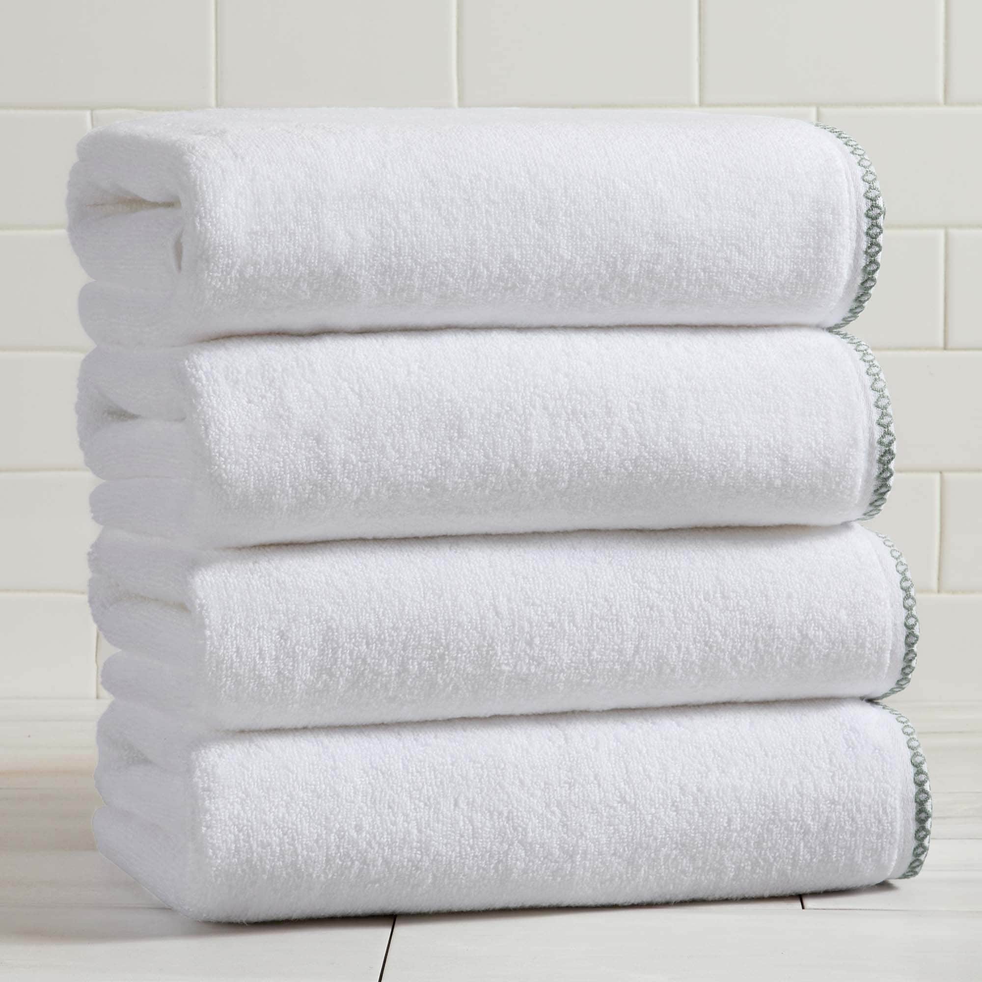 Cotton Border-Stitched -Piece Towel Set - Valery Collection - Bath Towel Pack of White Eucalyptus