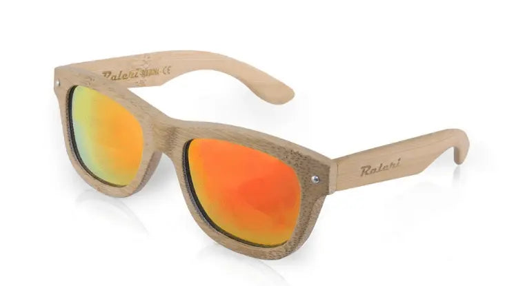 Raleri Stone Surf Bamboo Wood Sunglasses sale - Habana NaturalRed Mirror Lenses