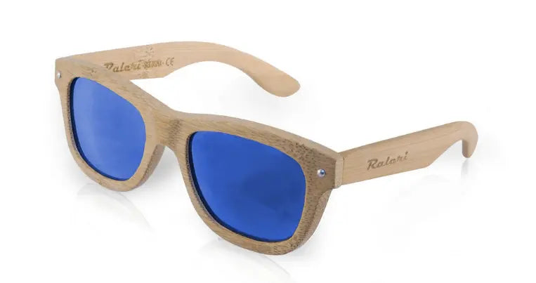 Raleri Stone Surf Bamboo Wood Sunglasses sale - Habana NaturalBlue Mirror Lenses