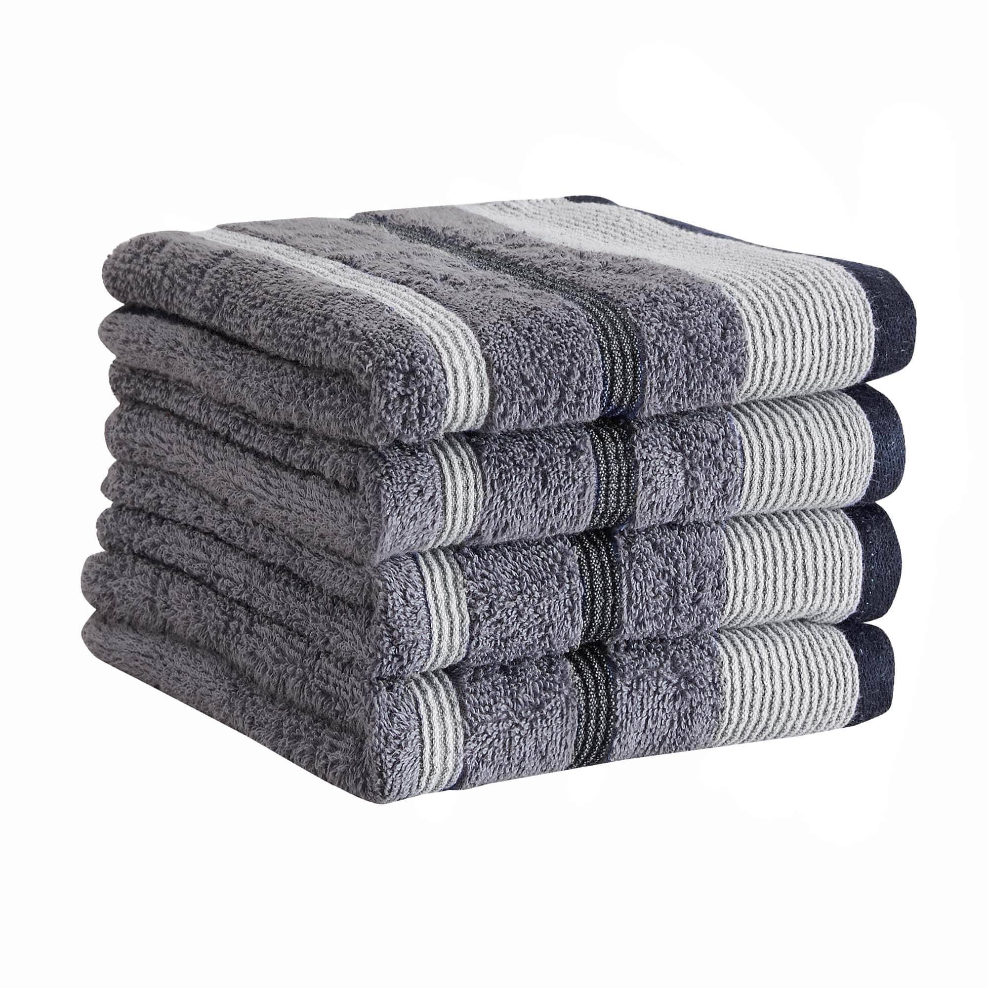 Decorative Cotton Stripe Bath Towel Set - Noelle Collection - Hand Towel Pack of Chambray Blue White Navy Blue