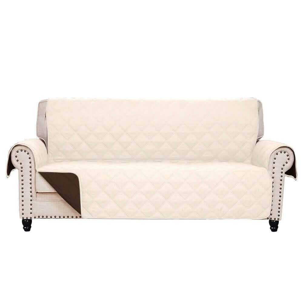 Reversible Quilted Furniture Cover - BeigeChocolate Sofa