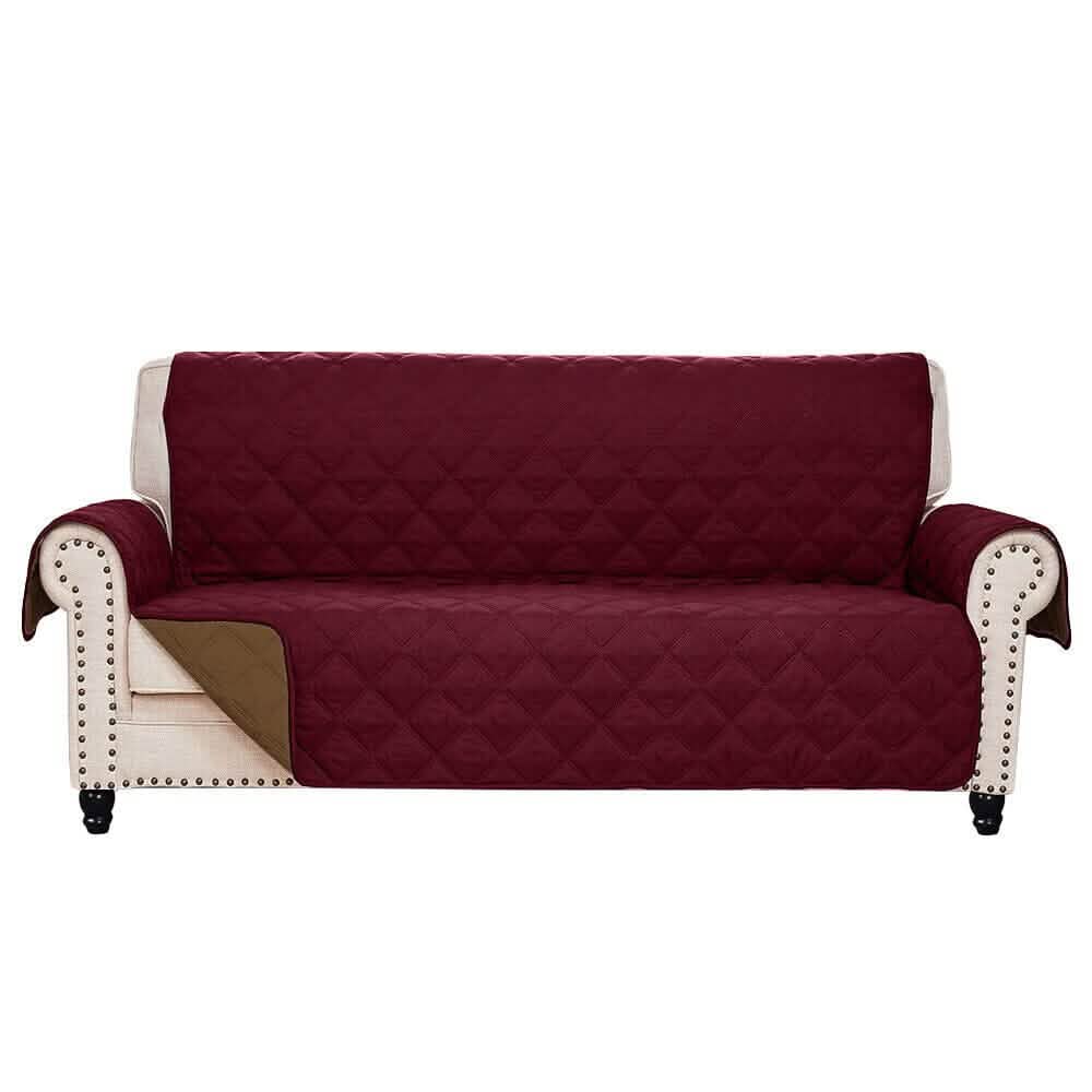 Reversible Quilted Furniture Cover - BurgundyTaupe Sofa