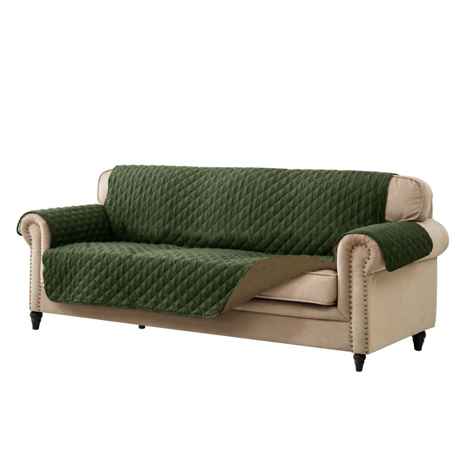 Reversible Quilted Furniture Cover - SageTaupe Sofa