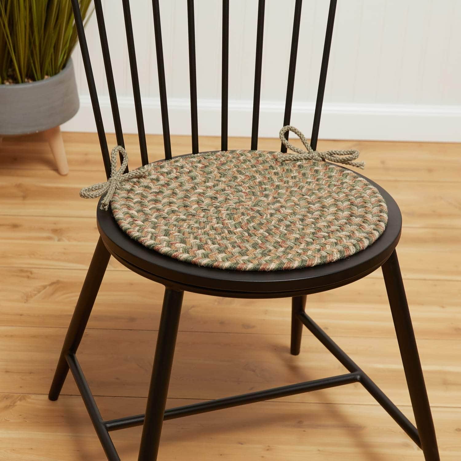 Sanibel Braided Round Chair Pads w Ties - Basil Round " x " Set of