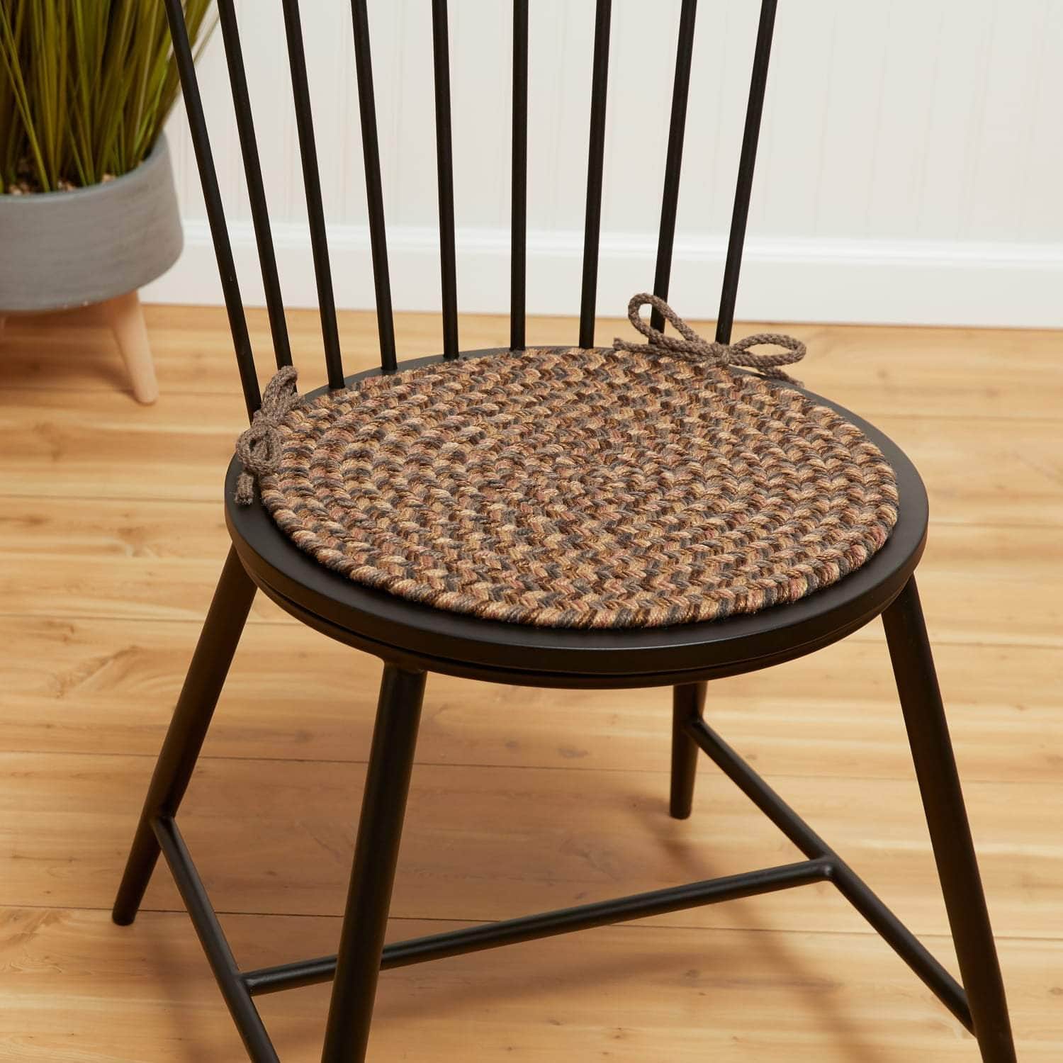 Sanibel Braided Round Chair Pads w Ties - Brown Round " x "