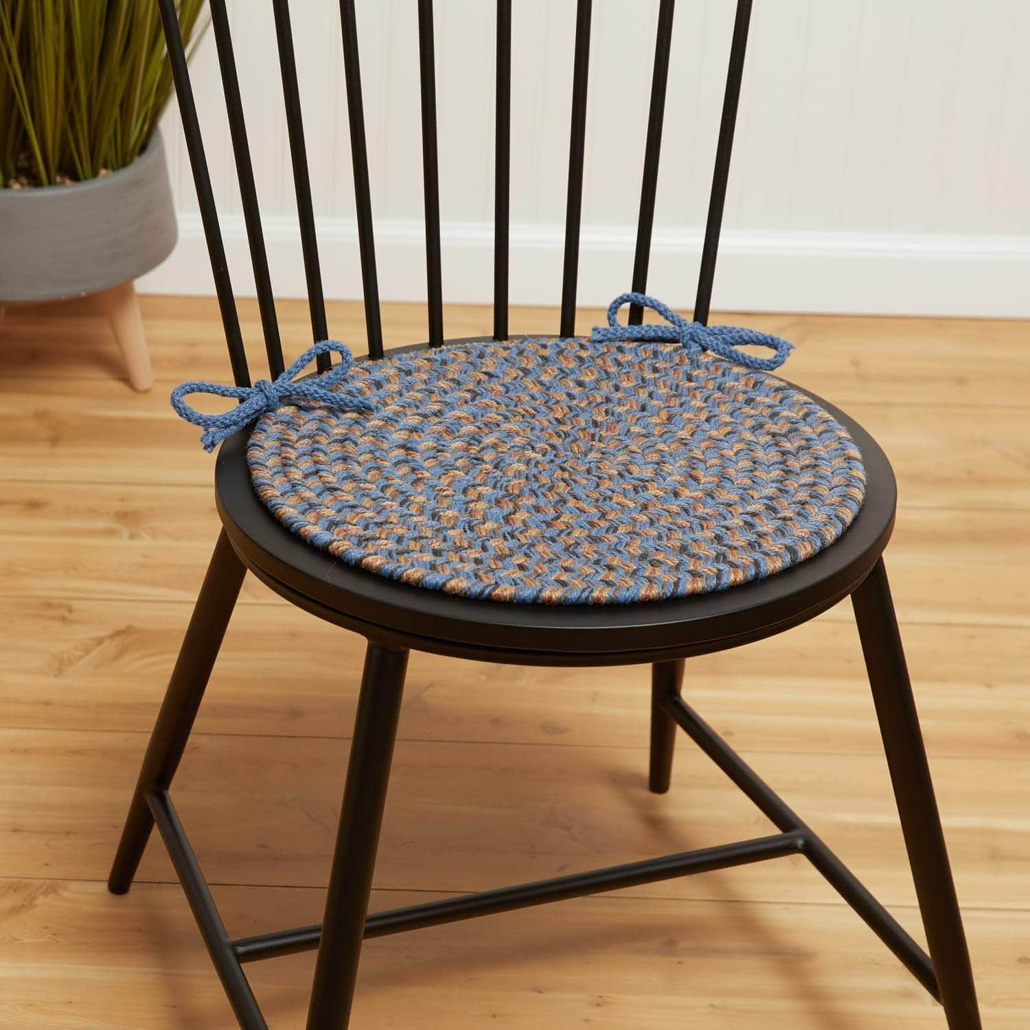 Sanibel Braided Round Chair Pads w Ties - Denim Blue Round " x " Set of