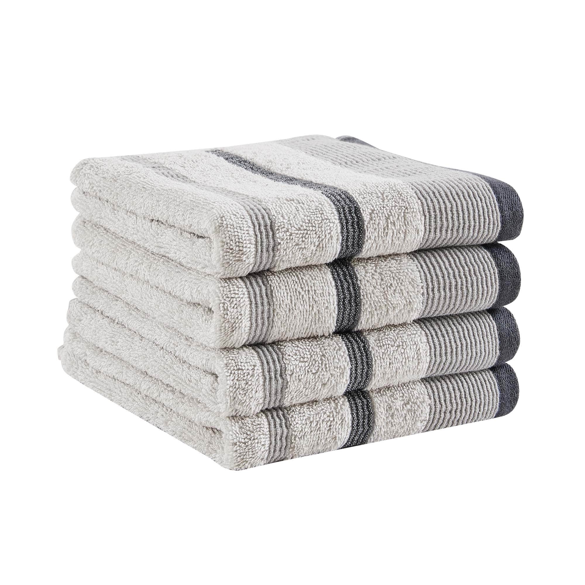 Decorative Cotton Stripe Bath Towel Set - Noelle Collection - Hand Towel Pack of Light Grey Mid Grey Dark Grey