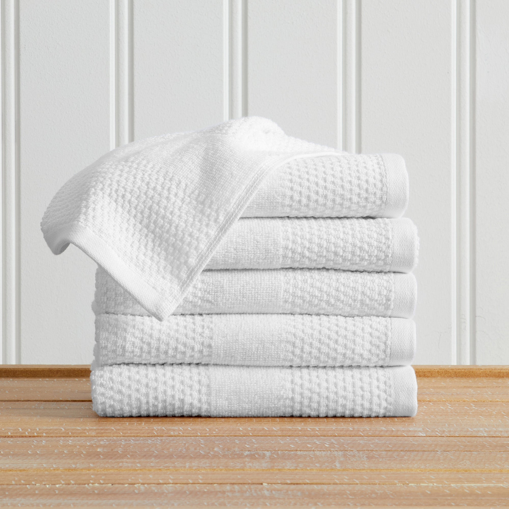 % Cotton Woven Texture Bath Towel Set - Marbella Collection - Hand Towel Pack of White