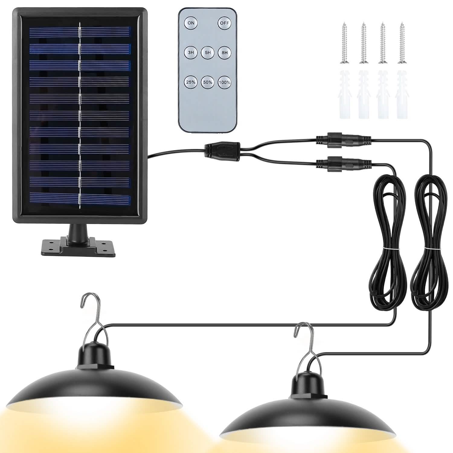 Solar Shed Light Sensor Hanging Lamp - Dual Warm White