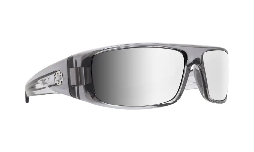 Spy Optic Logan Sunglasses - Clear Smoke frameHappy Gray Green Silver Mirror lenses