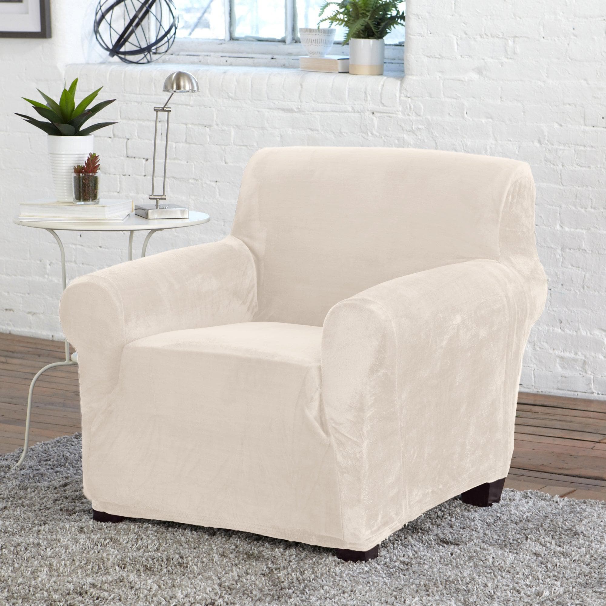 Velvet Stretch Slipcover - Gale Collection - Chair Off White
