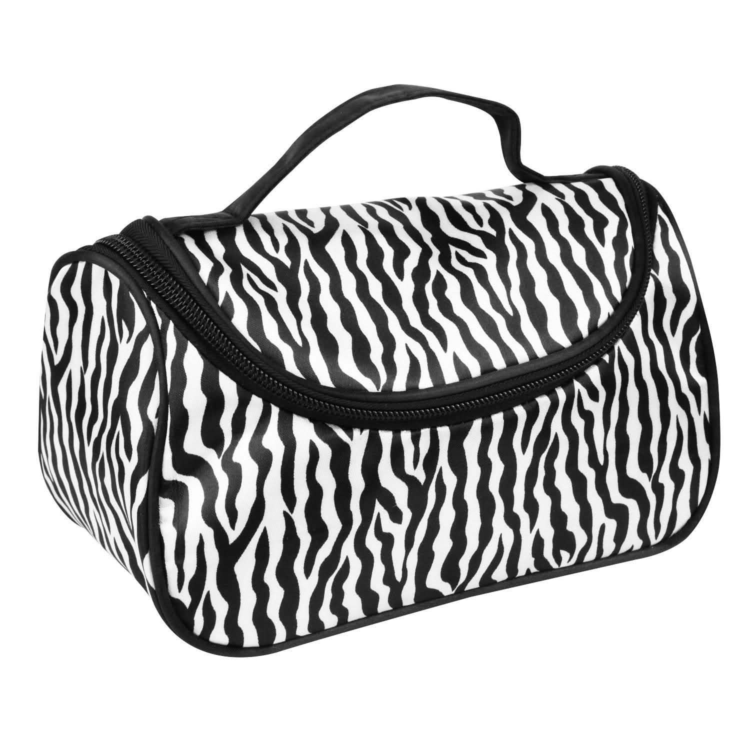 Travel Makeup Bag Portable Cosmetic Organizer with Cosmetic Mirror - BlackWhite
