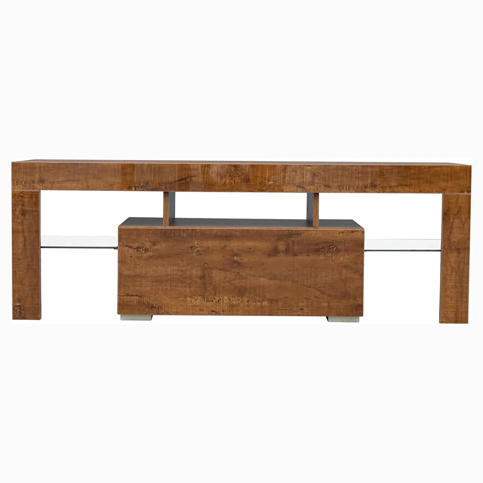 TV Stand with LED Lights Open Shelf Console Storage Table - A