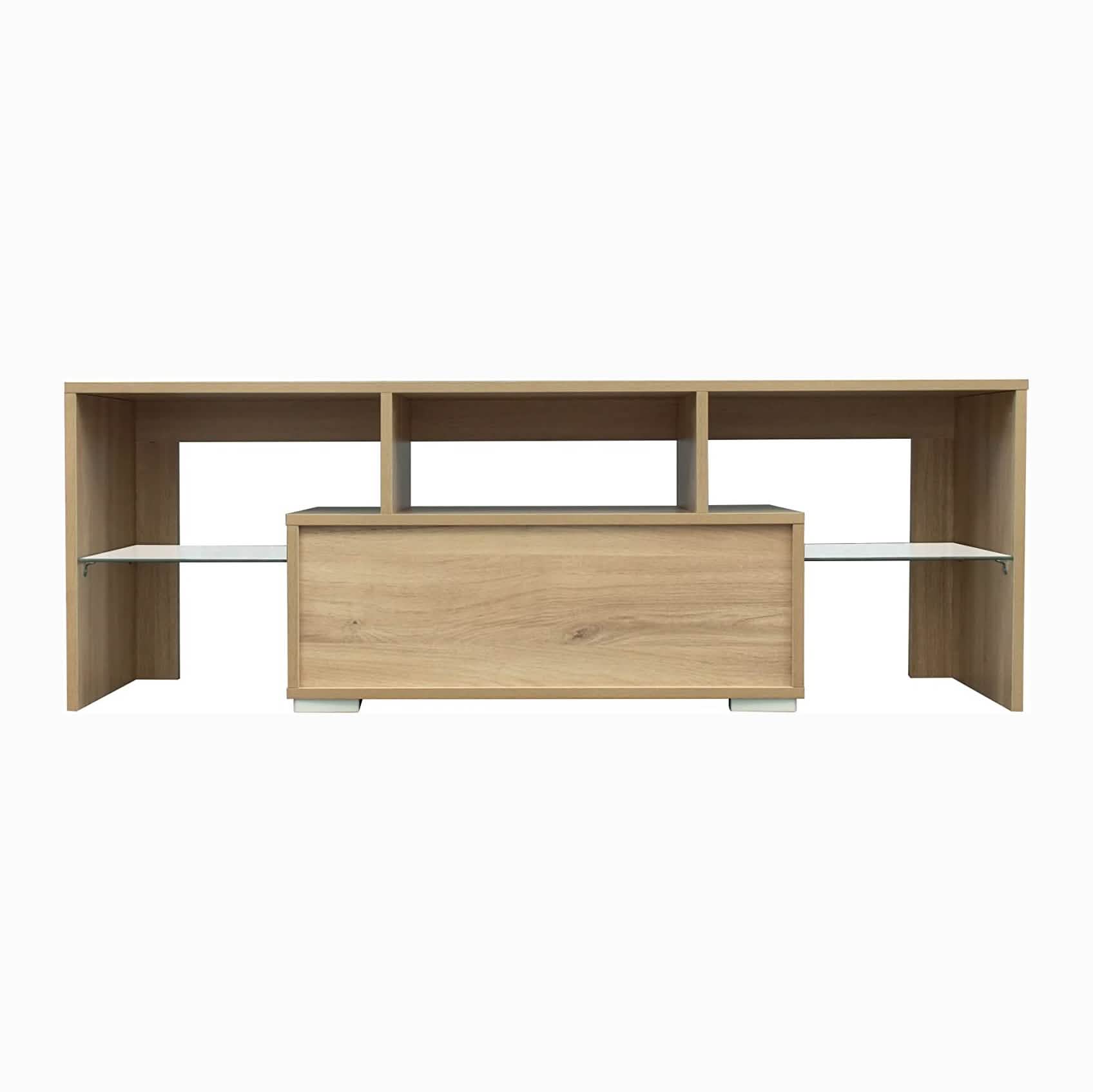 TV Stand with LED Lights Open Shelf Console Storage Table - F