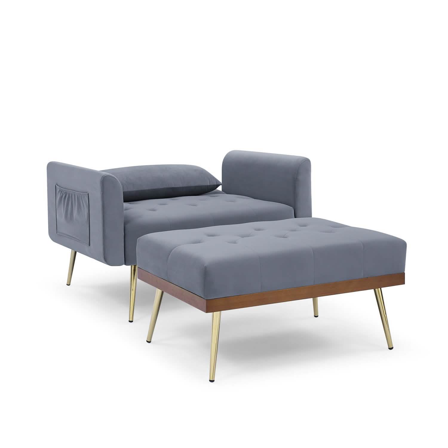 Velvet Recliner Sofa Chair with Adjustable Backrest and Side Pocket