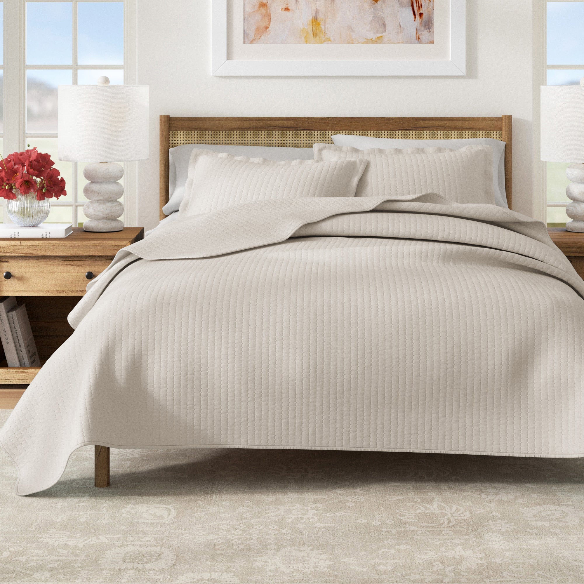 -Piece Solid Quilt - Alicia Collection - Full Queen Light Gray