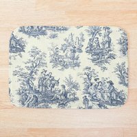 Powder Blue French Toile Picnic Designs Bath Mat