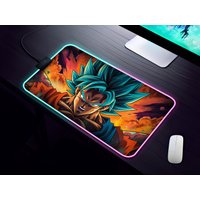 Super Saiyan God Mode Goku Rgb Desk Mat Led Light, Custom Gaming Mousepad