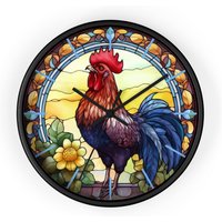 Rooster Stained Glass Look - Wall Clock, Fantasy, Home Decor
