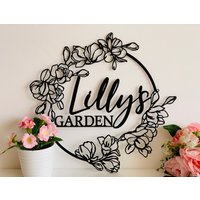 Flower Garden Name Sign Custom Metal Wall Art Gift For Gardener Decorative Hanging Outdoor Decor Flower Sign Plaque Moms Garden