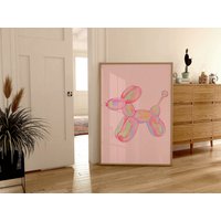 Pink Balloon Dog Printable Wall Art, Preppy Pink Bedroom Decor Teens