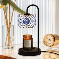 Blue Lotus Candle Warmer Lamp Chinese Floral Table Lamp For Elegant Home Decor