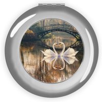 Compact Travel Makeup Mirror Swan Lake Love Wreath Birthday Gift For Her
