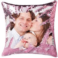 Custom Sequin Pillow with Favourtie Photo Comfy Satin Cushion