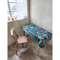 floral pattern motif hand-knitted blanket [deep green]