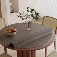 Wood Grain Walnut Round Table Runner Waterproof, Oil Resistant, Washable Genuine Leather Round Fabric Tablecloth Coffee