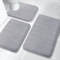 Soft & Absorbent Bath Mat - Non-Slip Shower Rug For Bathroom Floor Quick-Dry Machine Washable "X" GrayWhite Memory Foam Cushion​​