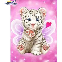 PhotoCustom d Diy Round Diamond PaintingCute Little Tiger Full Square Diamond Mosaic Handicraft Kits Wall Art Home Decor
