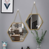 Hexagon Wall Mirror Set Gold Metal Frame, Bathroom & Bedroom Decor, Wedding Gift For Her SmallLarge Size​