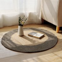 Woven Rug - Vintage Round Floor Mat For Bedside & Sofa Boho Chic, Natural Fiber, Non-Slip Backing, Ready To Ship​
