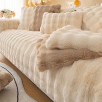 Rabbit Plush Sofa Cushion Winter Thickened Cushion Non Slip Leather Sofa Cover