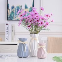 ​​Elegant White & Pink Origami Ceramic Vase Set - Modern Minimalist Home Decor Trio Large, Medium, Small​