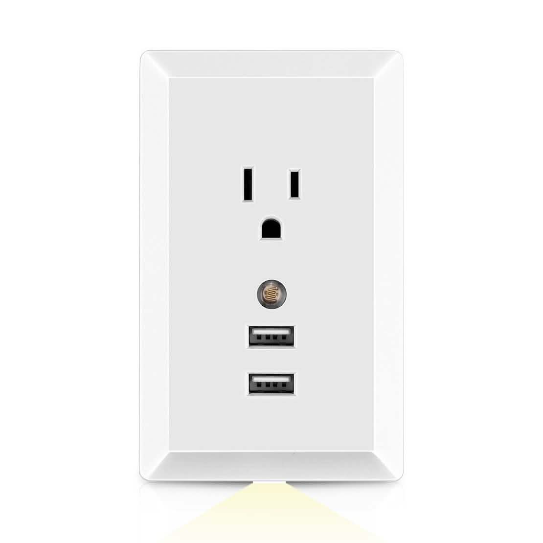 White Light Sensor Dual B Wall Outlet