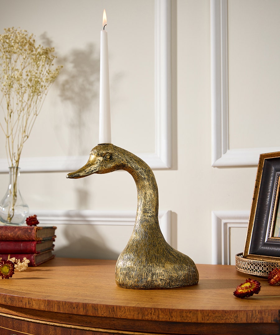 Antique Gold Duck Candle Holder - by Joe Browns