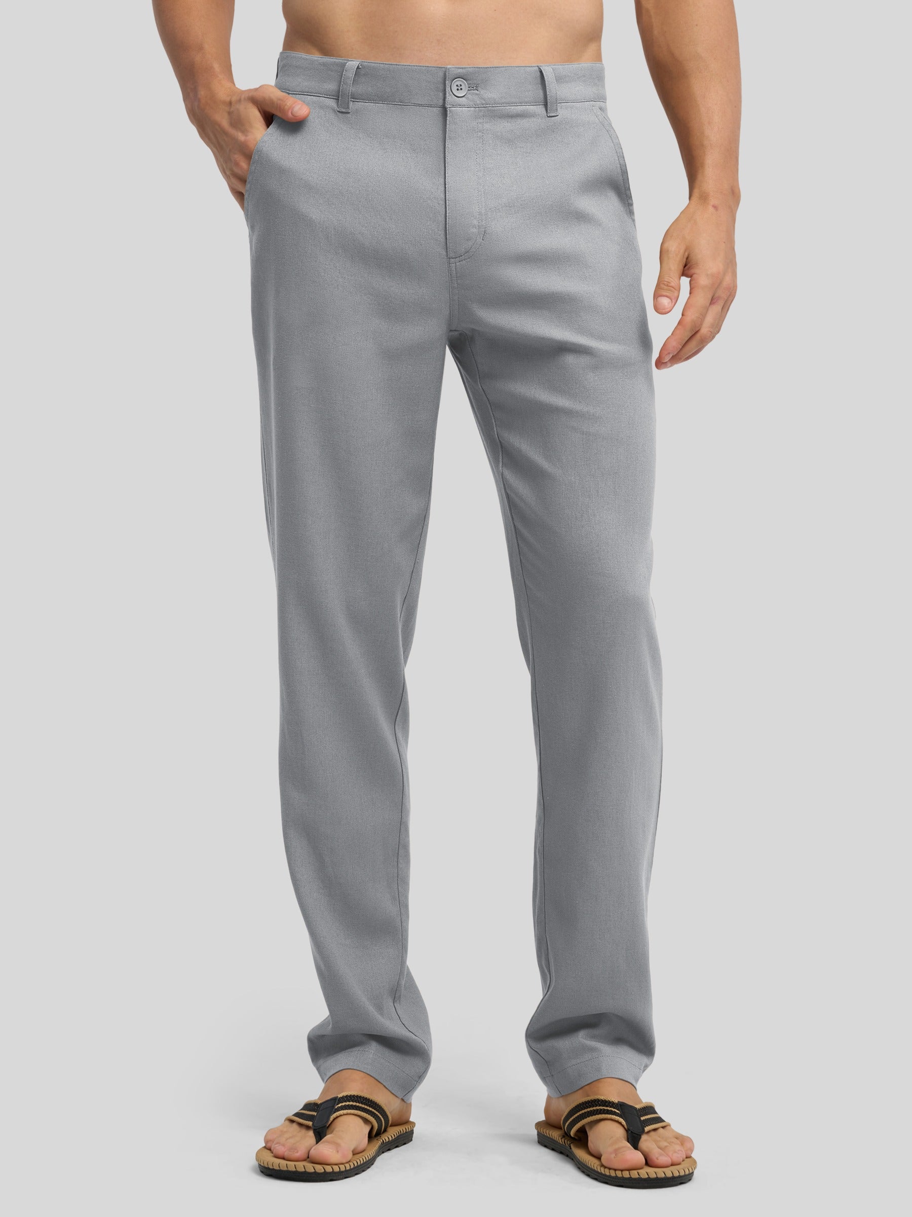 Men's Cotton Linen Breathable Casual Pants - Light Gray Inch